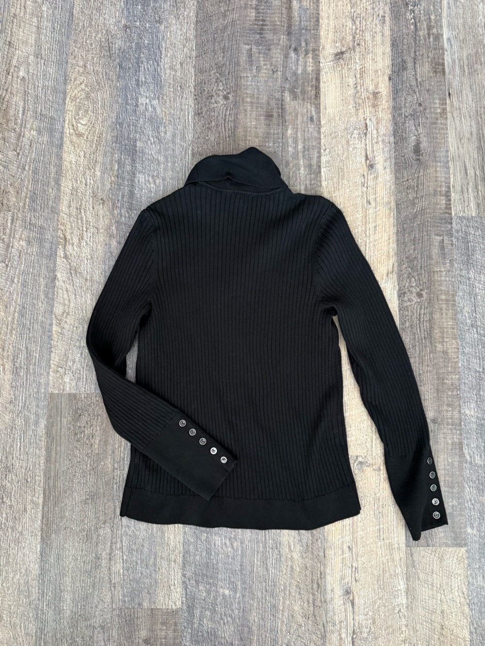 Talbots Black Ribbed Turtleneck Sweater Button Cuff Cotton Blend Large - Picture 5 of 9